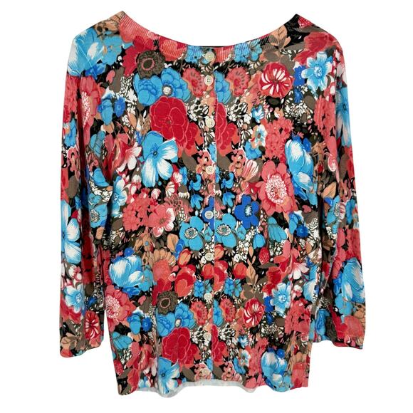 NEW NWOT Talbots Sz Medium Floral Pink Blue Knit Sweater Blouse Shirt Top Summer - Picture 8 of 8